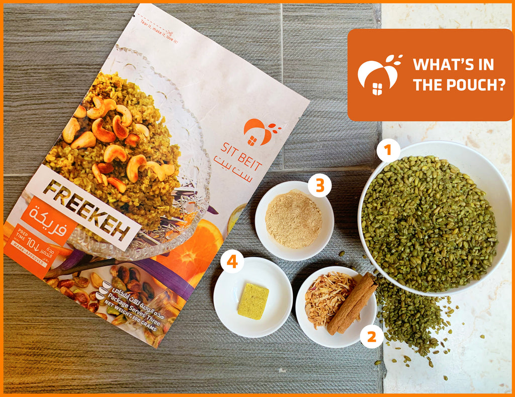 freekeh, spices, sit beit, pouch, dried food